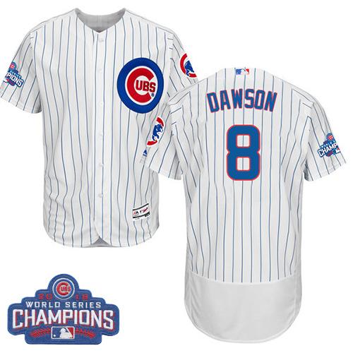 Cubs #8 Andre Dawson White Flexbase Authentic Collection 2016 World Series Champions Stitched MLB Jersey
